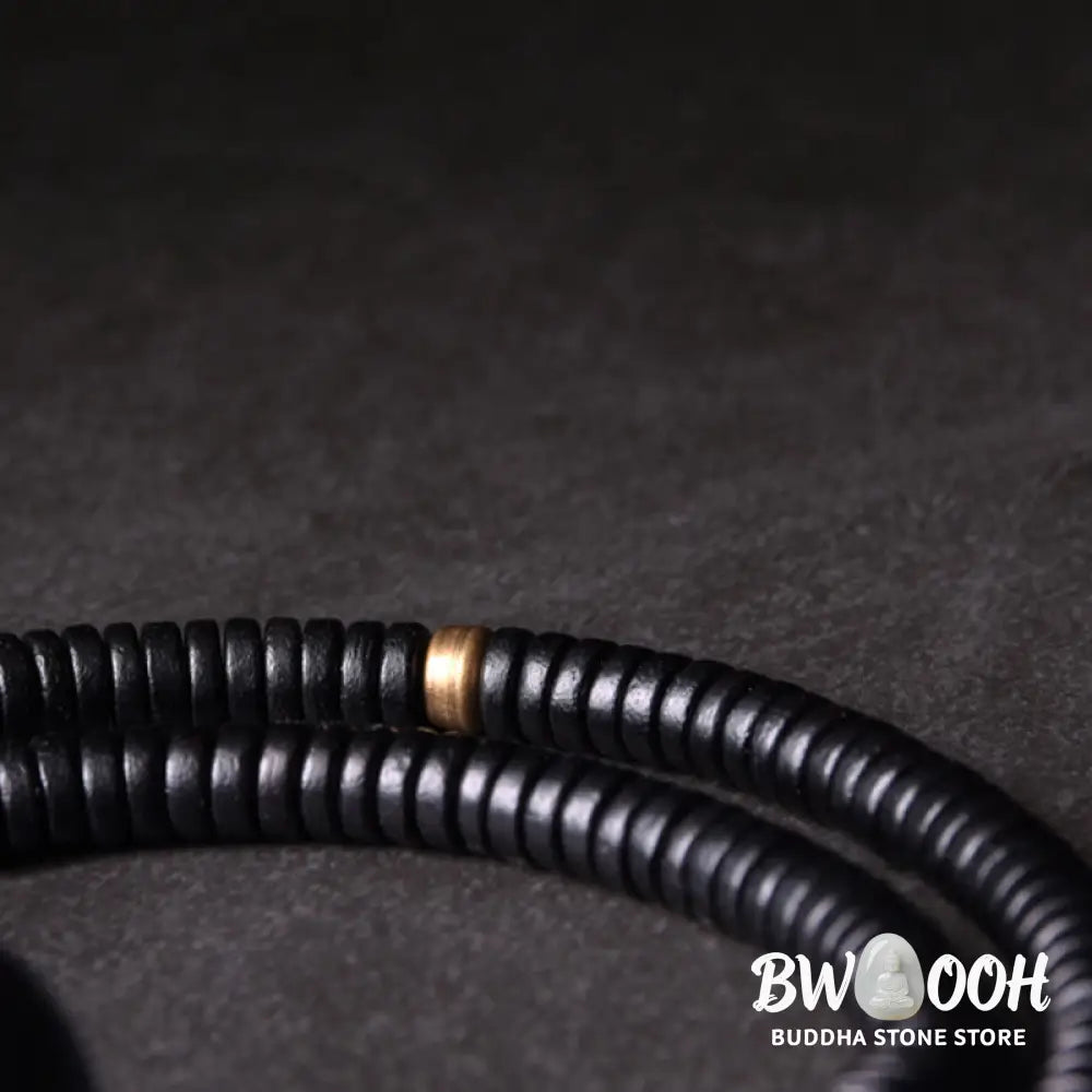 Buddha Stones Ebony Wood Copper Brass Balance Ball Cuboid Double Wrap Bracelet Necklace - BWOOOH - Bracelet