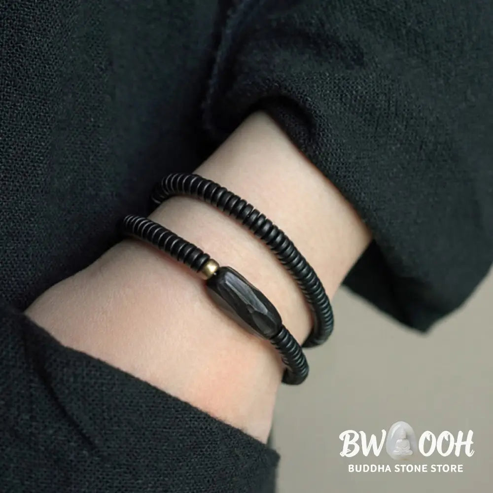 Buddha Stones Ebony Wood Copper Brass Balance Triple Wrap Bracelet - BWOOOH - Bracelet