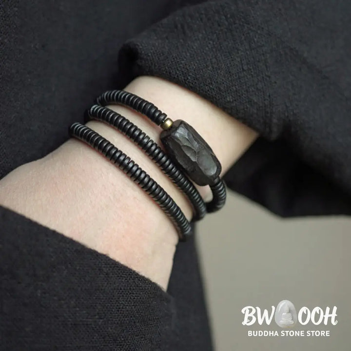 Buddha Stones Ebony Wood Copper Brass Balance Triple Wrap Bracelet - BWOOOH - Bracelet