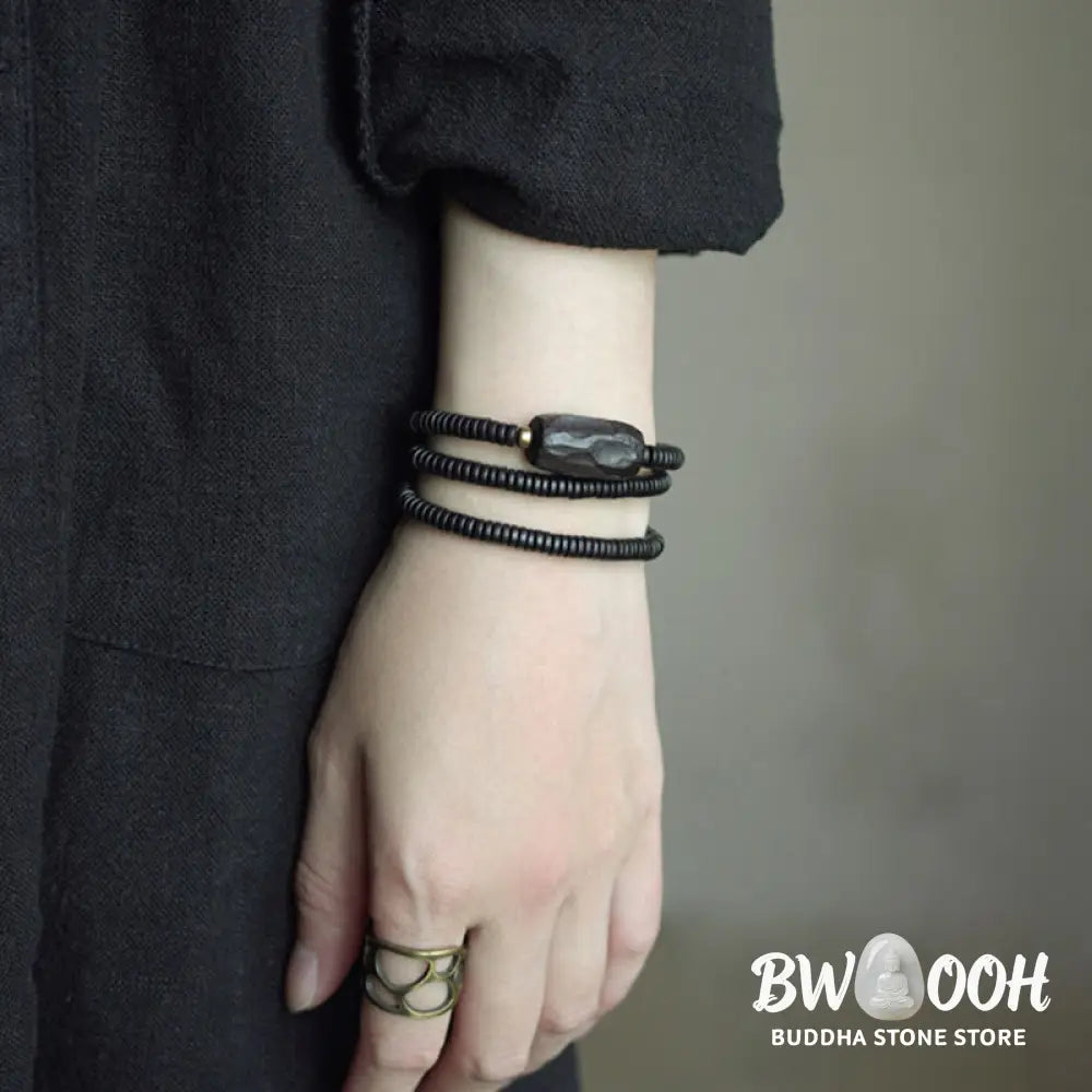 Buddha Stones Ebony Wood Copper Brass Balance Triple Wrap Bracelet - BWOOOH - Bracelet