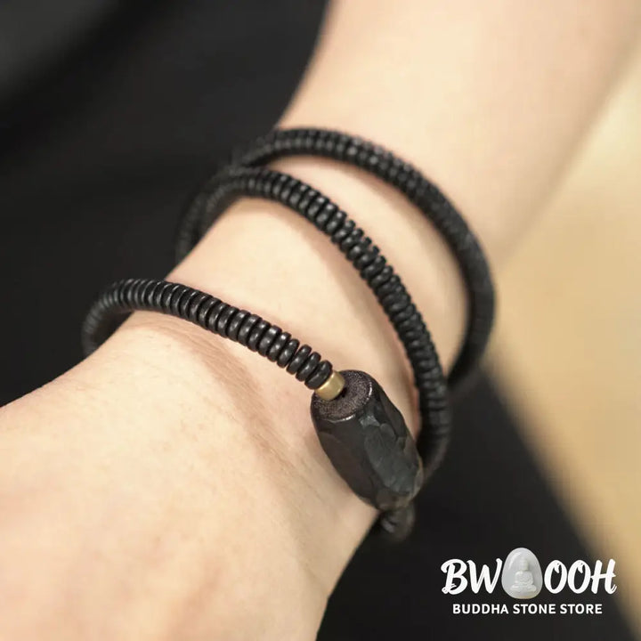 Buddha Stones Ebony Wood Copper Brass Balance Triple Wrap Bracelet - BWOOOH - Bracelet