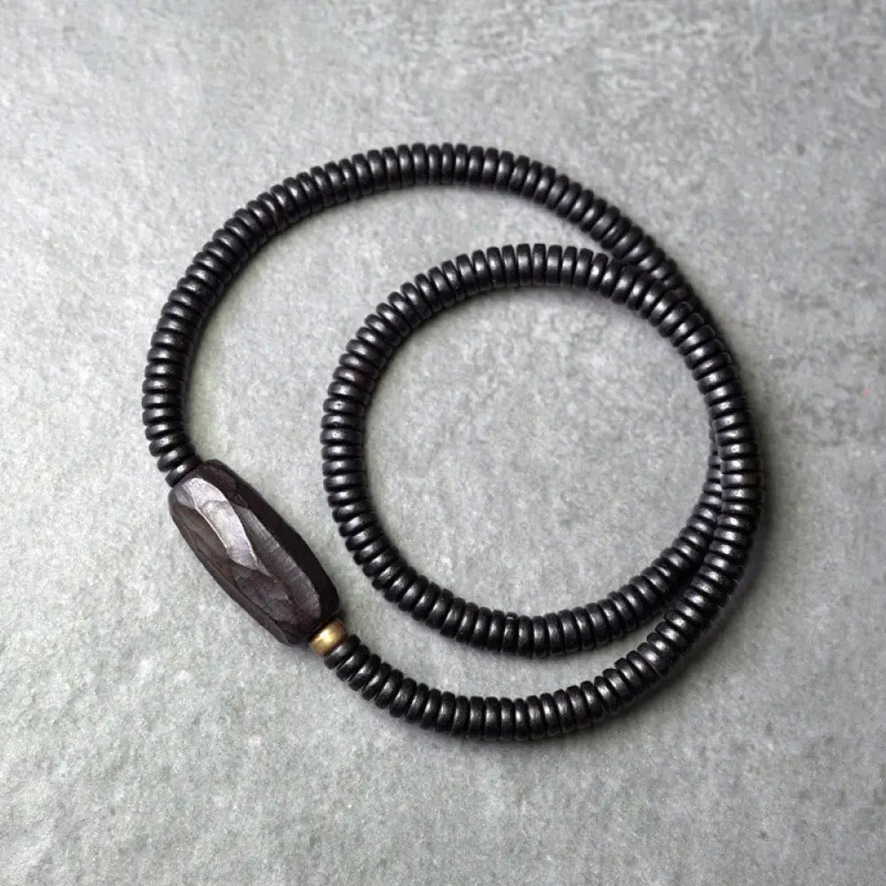 Buddha Stones Ebony Wood Copper Brass Balance Triple Wrap Bracelet - BWOOOH - Brown Ebony Wood / 14-14.5cm - Bracelet