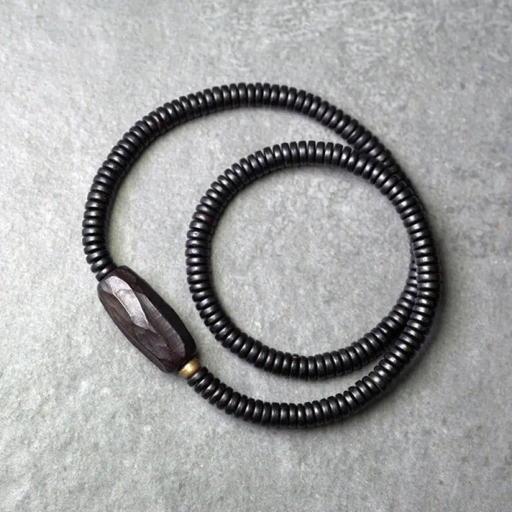 Buddha Stones Ebony Wood Copper Brass Balance Triple Wrap Bracelet - BWOOOH - Brown Ebony Wood / 14-14.5cm - Bracelet