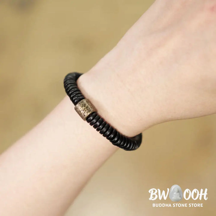 Buddha Stones Ebony Wood Copper Brass Calm Bracelet - BWOOOH - Bracelet