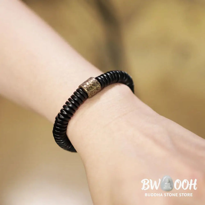 Buddha Stones Ebony Wood Copper Brass Calm Bracelet - BWOOOH - Bracelet