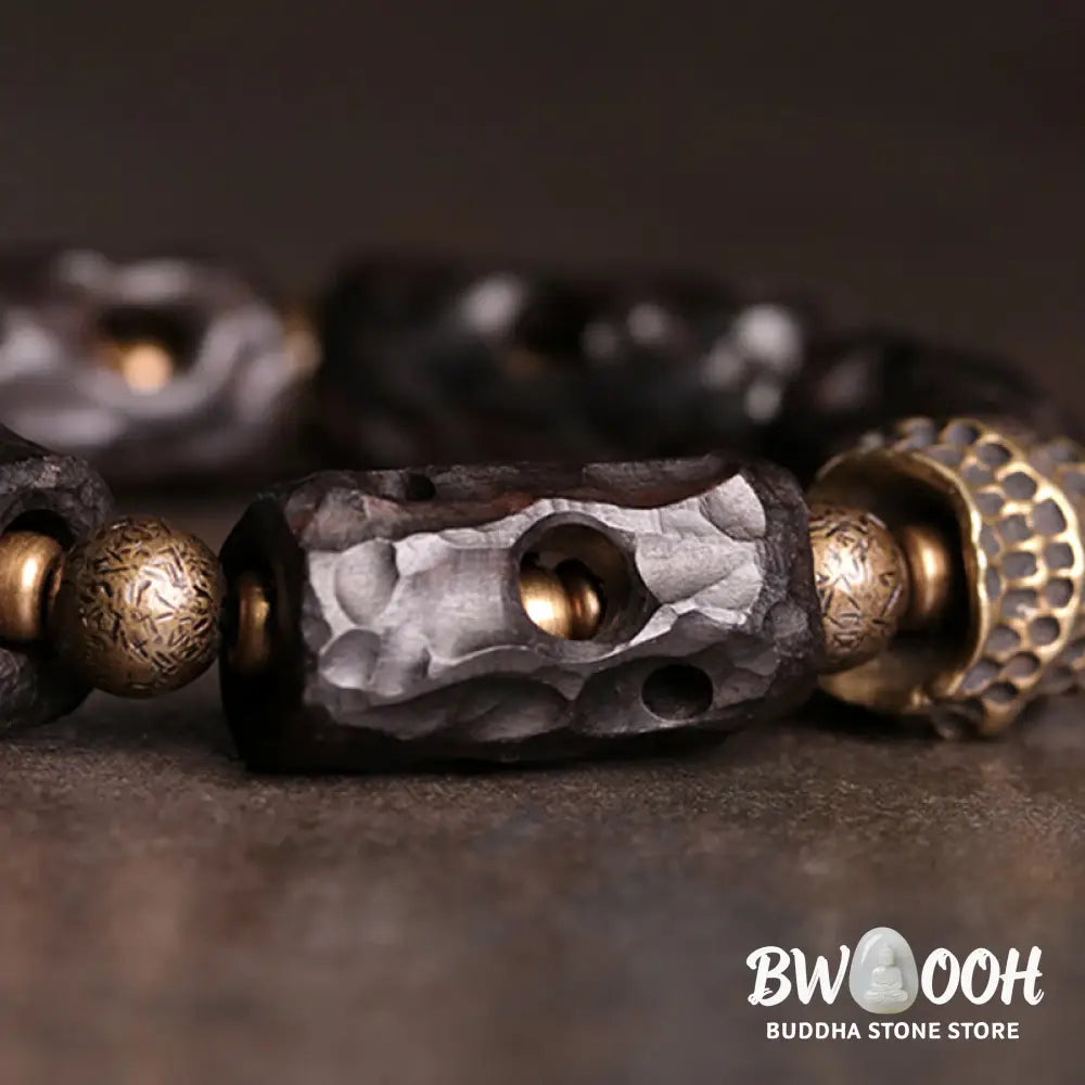 Buddha Stones Ebony Wood Copper Brass Calm Bracelet - BWOOOH - Bracelet