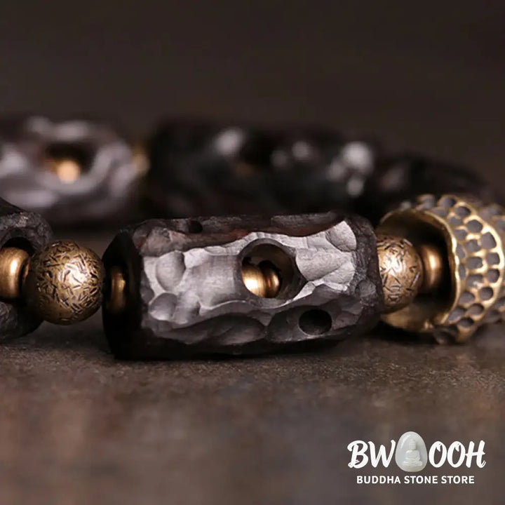 Buddha Stones Ebony Wood Copper Brass Calm Bracelet - BWOOOH - Bracelet