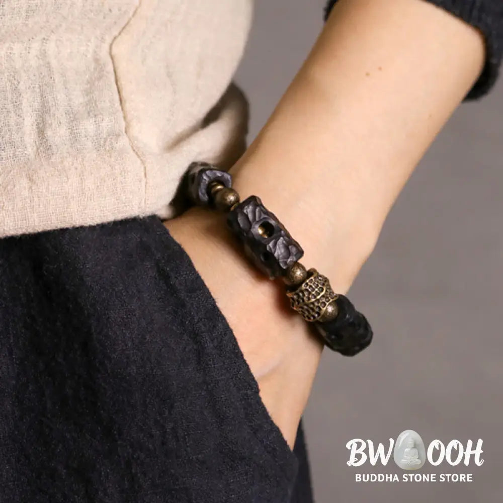 Buddha Stones Ebony Wood Copper Brass Calm Bracelet - BWOOOH - Bracelet