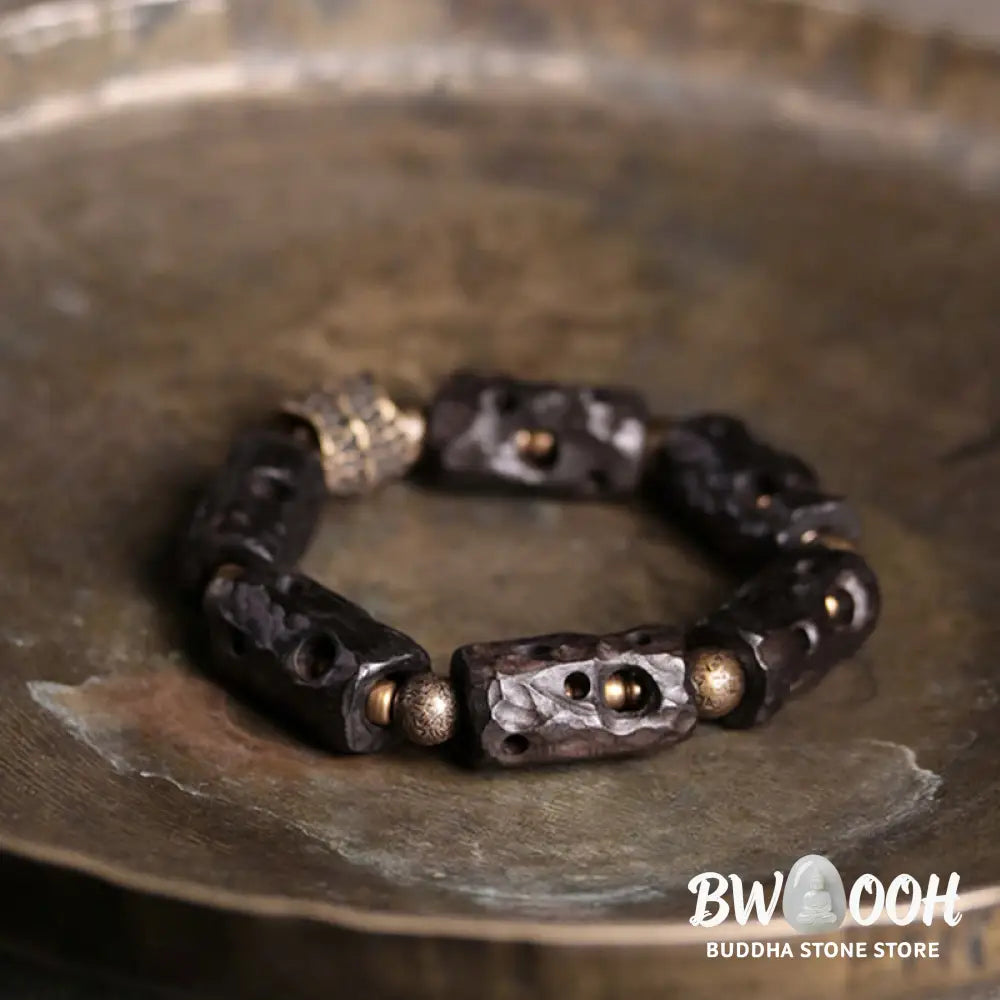 Buddha Stones Ebony Wood Copper Brass Calm Bracelet - BWOOOH - Bracelet