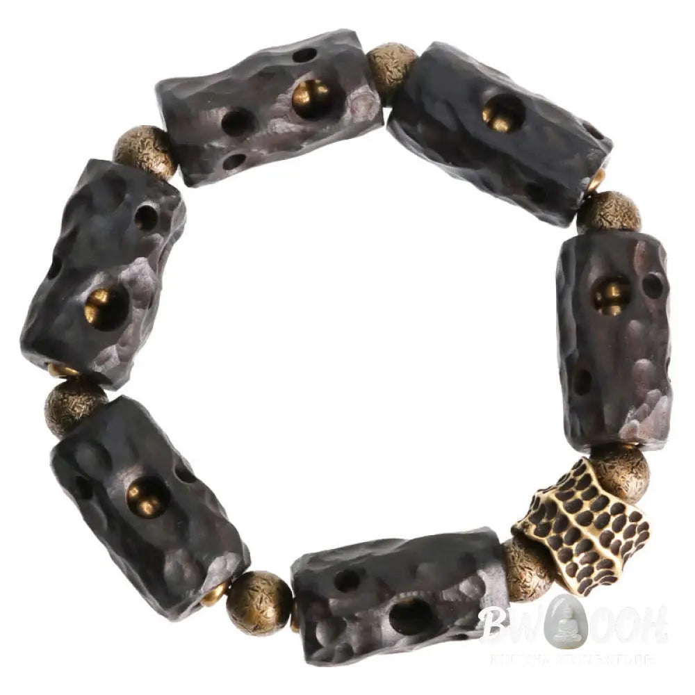 Buddha Stones Ebony Wood Copper Brass Calm Bracelet - BWOOOH - Bracelet