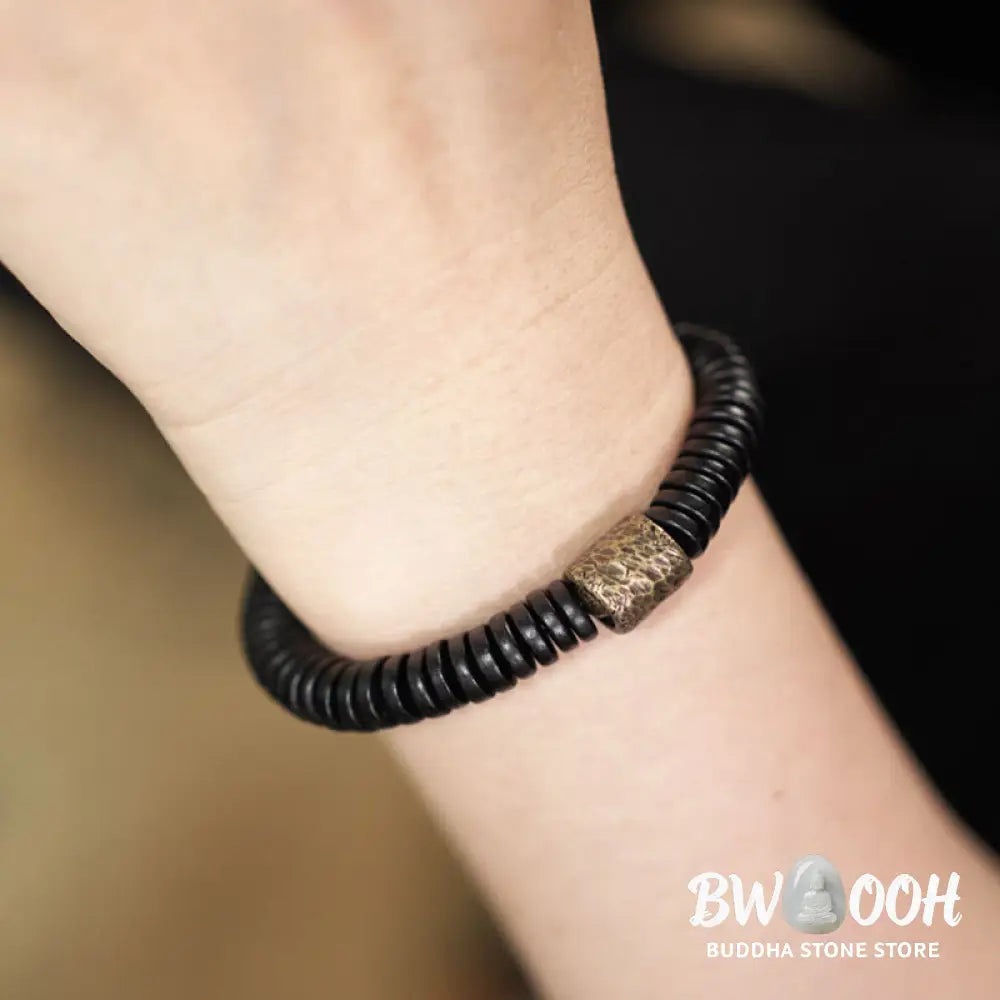 Buddha Stones Ebony Wood Copper Brass Calm Bracelet - BWOOOH - Bracelet