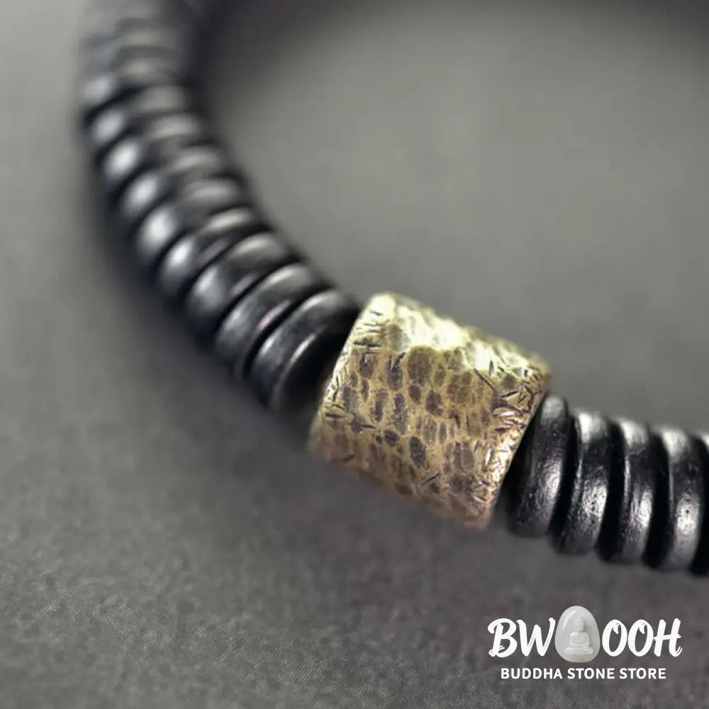 Buddha Stones Ebony Wood Copper Brass Calm Bracelet - BWOOOH - Bracelet