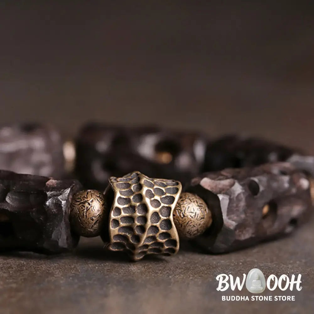 Buddha Stones Ebony Wood Copper Brass Calm Bracelet - BWOOOH - Bracelet