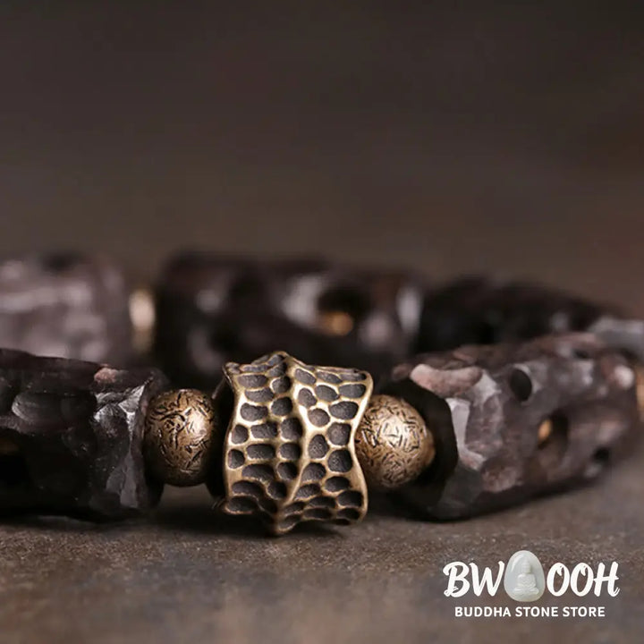 Buddha Stones Ebony Wood Copper Brass Calm Bracelet - BWOOOH - Bracelet