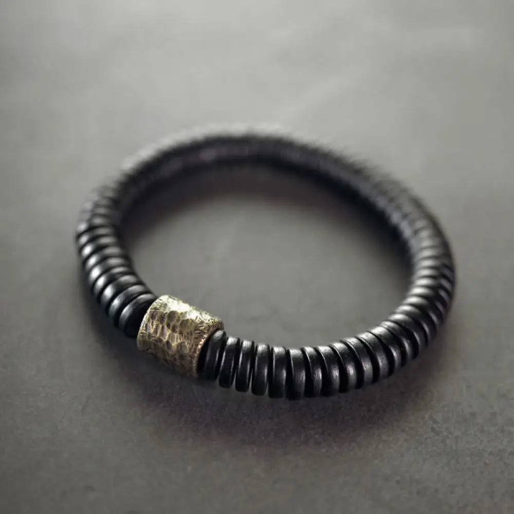 BWOOOH Ebony Wood Copper Brass Calm Bracelet - BWOOOH - Ebony Wood Brass(Wrist Circumference: 14-14.5cm)