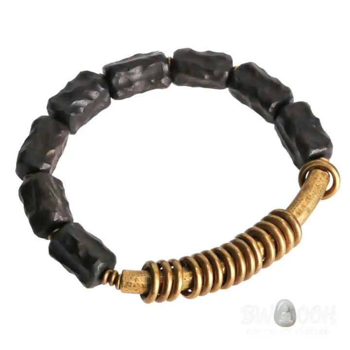 Buddha Stones Ebony Wood Copper Brass Circular Ring Peace Bracelet - BWOOOH - Bracelet