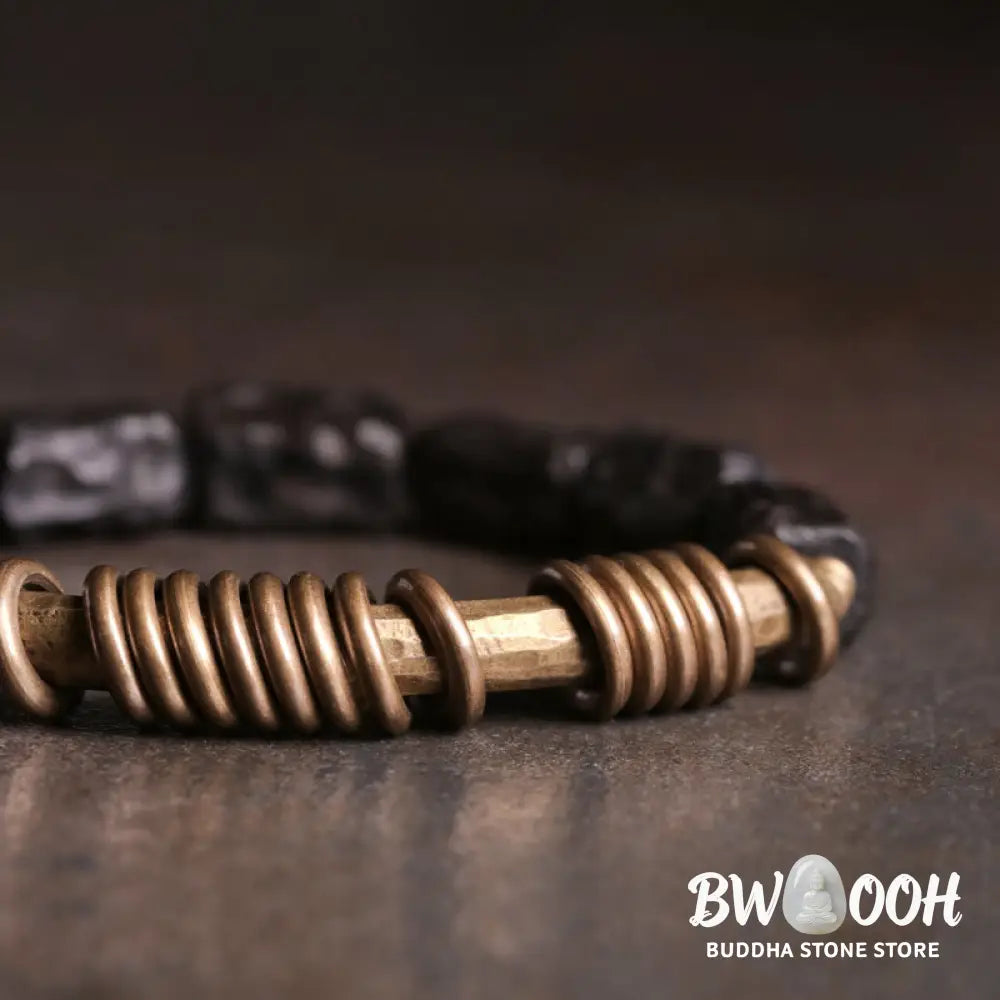 Buddha Stones Ebony Wood Copper Brass Circular Ring Peace Bracelet - BWOOOH - Bracelet