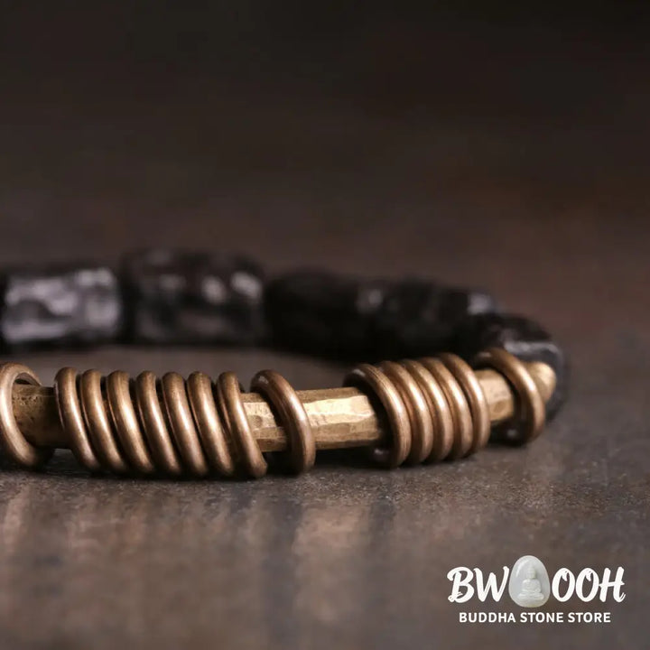 Buddha Stones Ebony Wood Copper Brass Circular Ring Peace Bracelet - BWOOOH - Bracelet