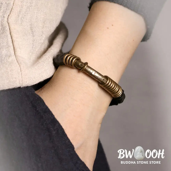 Buddha Stones Ebony Wood Copper Brass Circular Ring Peace Bracelet - BWOOOH - Bracelet