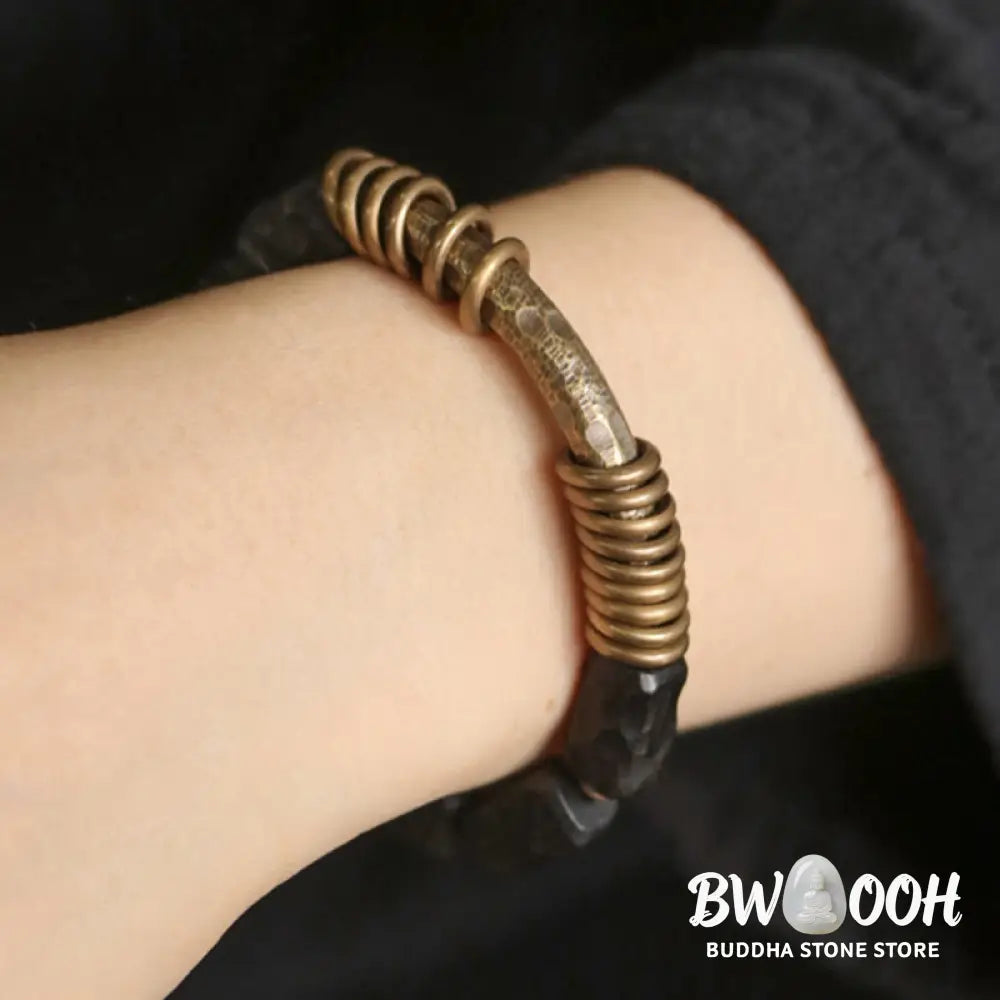 Buddha Stones Ebony Wood Copper Brass Circular Ring Peace Bracelet - BWOOOH - Bracelet