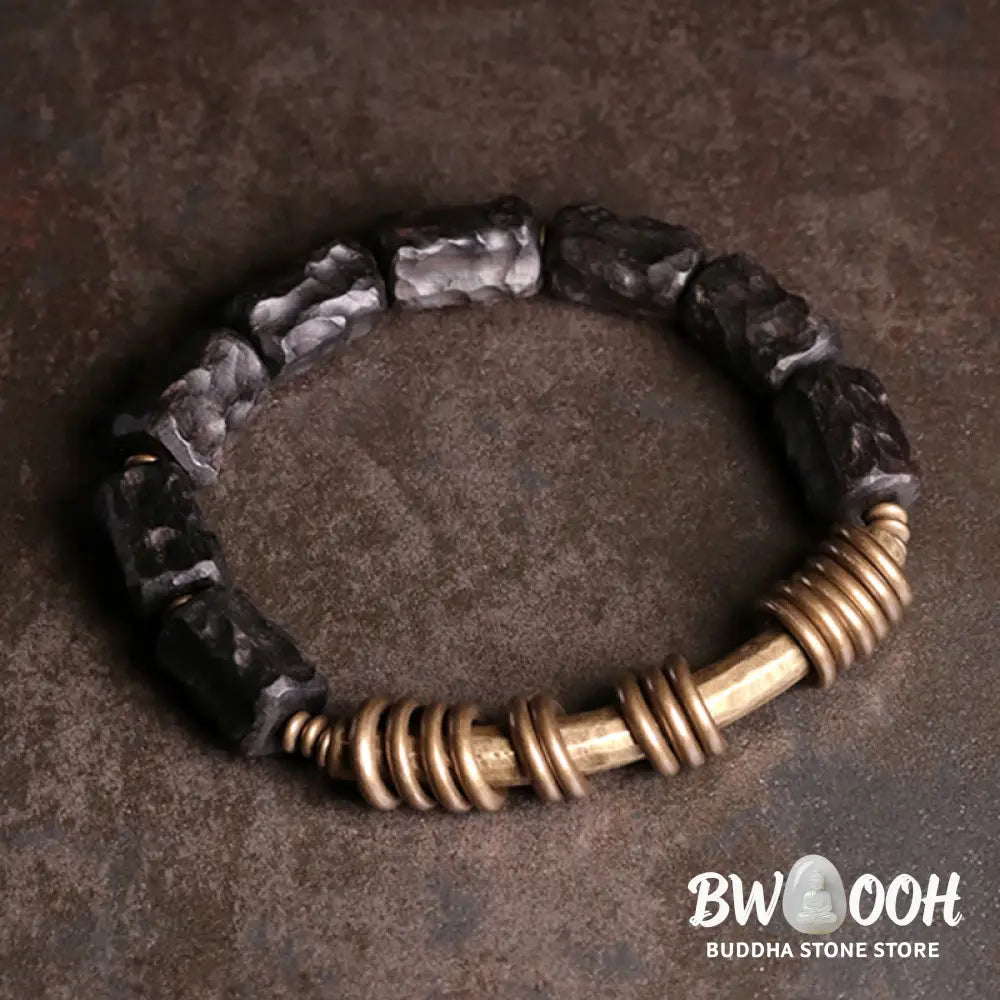 Buddha Stones Ebony Wood Copper Brass Circular Ring Peace Bracelet - BWOOOH - Bracelet