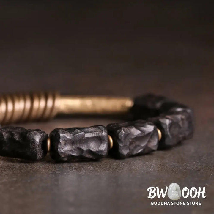 Buddha Stones Ebony Wood Copper Brass Circular Ring Peace Bracelet - BWOOOH - Bracelet