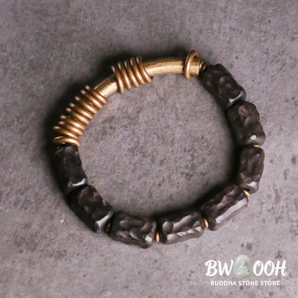 Buddha Stones Ebony Wood Copper Brass Circular Ring Peace Bracelet - BWOOOH - Bracelet
