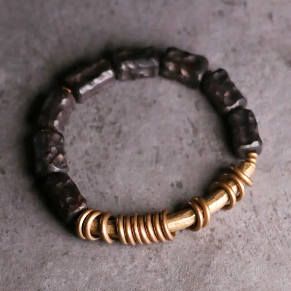 BWOOOH Ebony Wood Copper Brass Circular Ring Peace Bracelet - BWOOOH - Ebony Wood Brass(Wrist Circumference:
