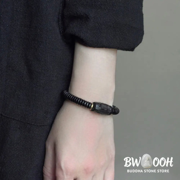Buddha Stones Ebony Wood Copper Brass Holey Balance Bracelet - BWOOOH - Bracelet