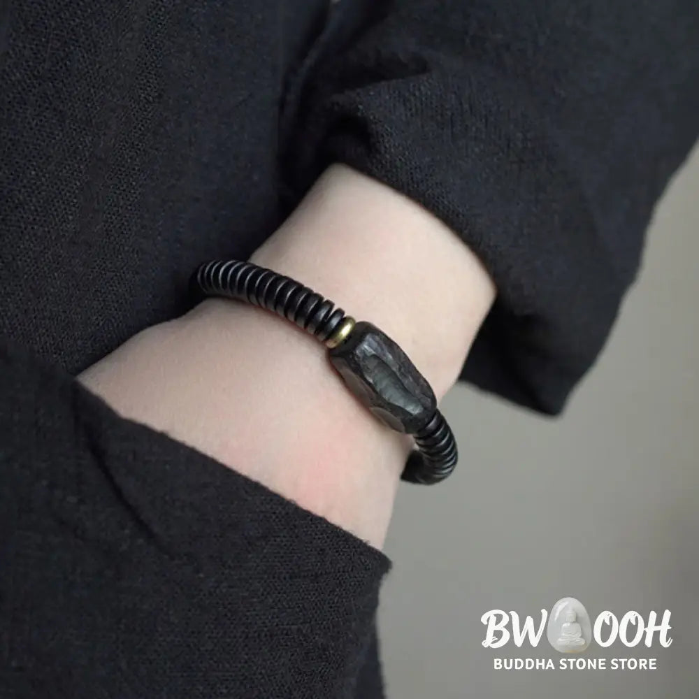 Buddha Stones Ebony Wood Copper Brass Holey Balance Bracelet - BWOOOH - Bracelet