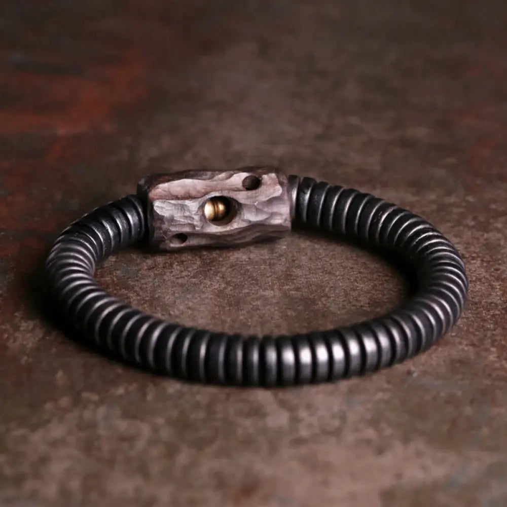BWOOOH Ebony Wood Copper Brass Holey Balance Bracelet - BWOOOH - Ebony Wood Brass Hole / 14-14.5cm - Bracelet