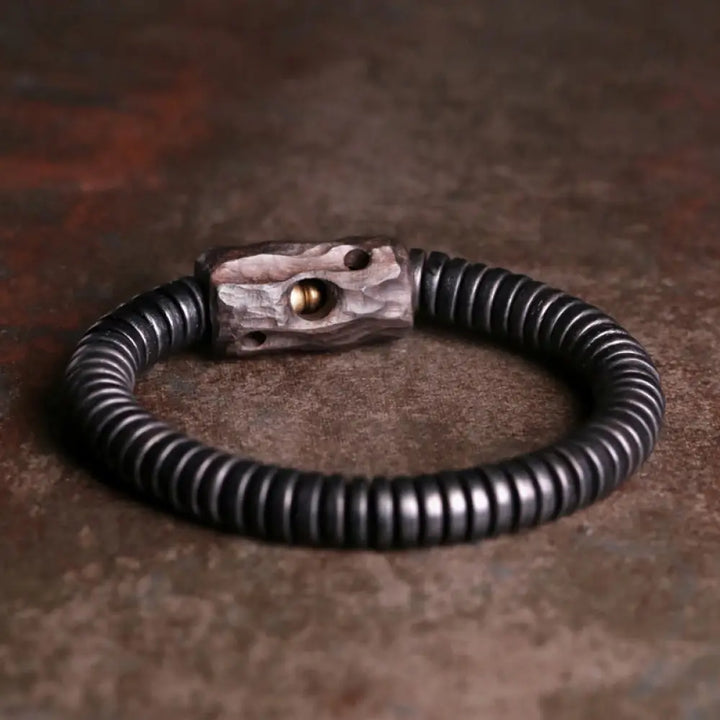 BWOOOH Ebony Wood Copper Brass Holey Balance Bracelet - BWOOOH - Ebony Wood Brass Hole / 14-14.5cm - Bracelet