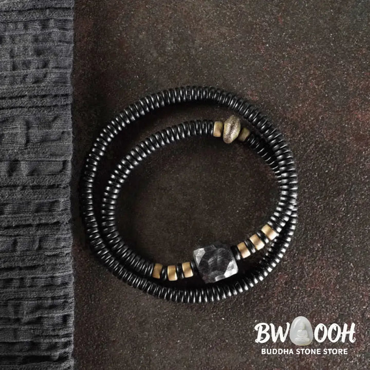 Buddha Stones Ebony Wood Copper Brass Peace Double Wrap Bracelet - BWOOOH - Bracelet