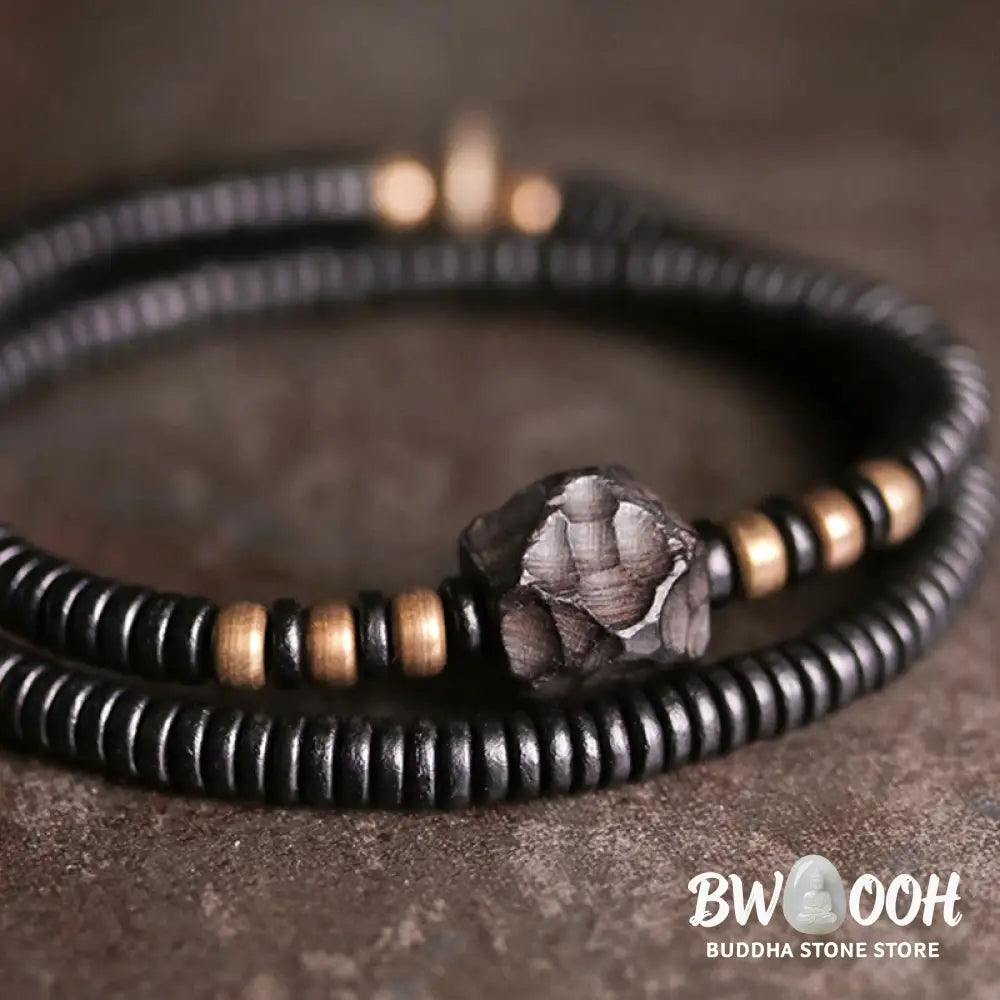 Buddha Stones Ebony Wood Copper Brass Peace Double Wrap Bracelet - BWOOOH - Bracelet