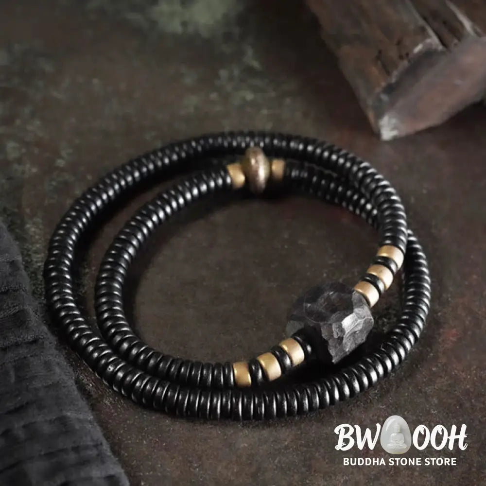 Buddha Stones Ebony Wood Copper Brass Peace Double Wrap Bracelet - BWOOOH - Bracelet