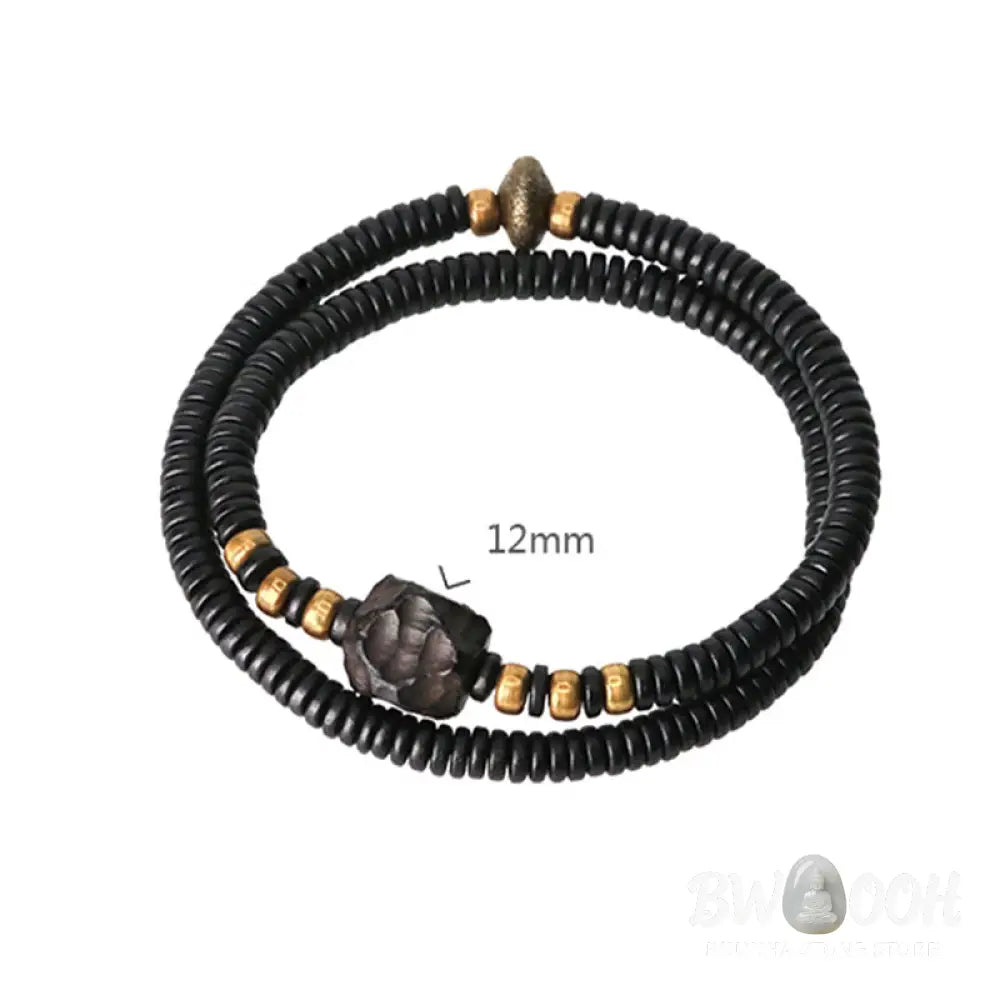 Buddha Stones Ebony Wood Copper Brass Peace Double Wrap Bracelet - BWOOOH - Bracelet