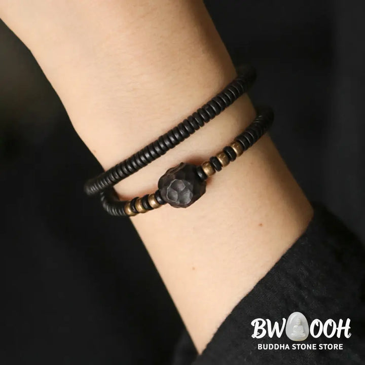 Buddha Stones Ebony Wood Copper Brass Peace Double Wrap Bracelet - BWOOOH - Bracelet