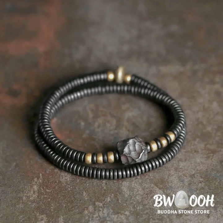 Buddha Stones Ebony Wood Copper Brass Peace Double Wrap Bracelet - BWOOOH - Bracelet