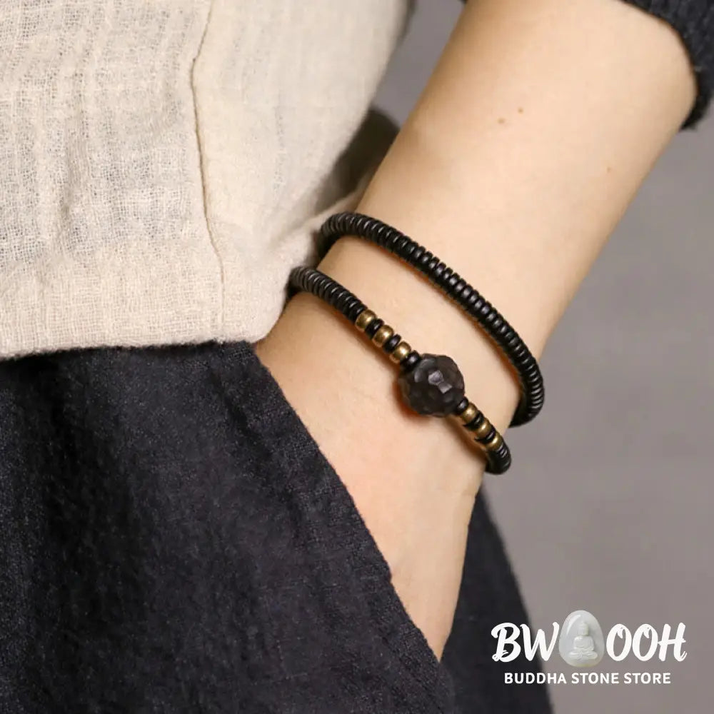 Buddha Stones Ebony Wood Copper Brass Peace Double Wrap Bracelet - BWOOOH - Bracelet