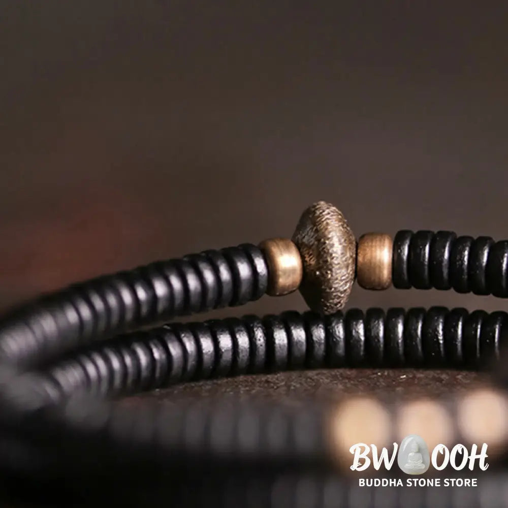 Buddha Stones Ebony Wood Copper Brass Peace Double Wrap Bracelet - BWOOOH - Bracelet