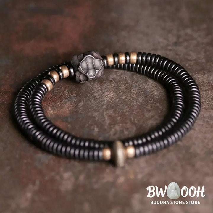 Buddha Stones Ebony Wood Copper Brass Peace Double Wrap Bracelet - BWOOOH - Bracelet