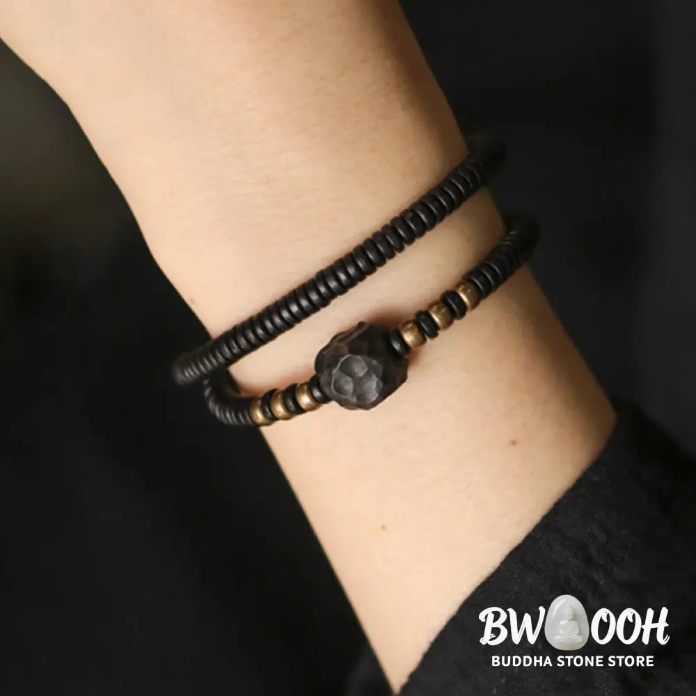 Buddha Stones Ebony Wood Copper Brass Peace Double Wrap Bracelet - BWOOOH - Bracelet