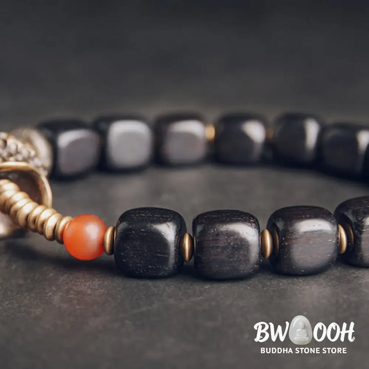 Buddha Stones Ebony Wood Copper Brass Red Agate Peace Bracelet - BWOOOH - Bracelet