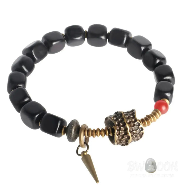 Buddha Stones Ebony Wood Copper Brass Red Agate Peace Bracelet - BWOOOH - Bracelet