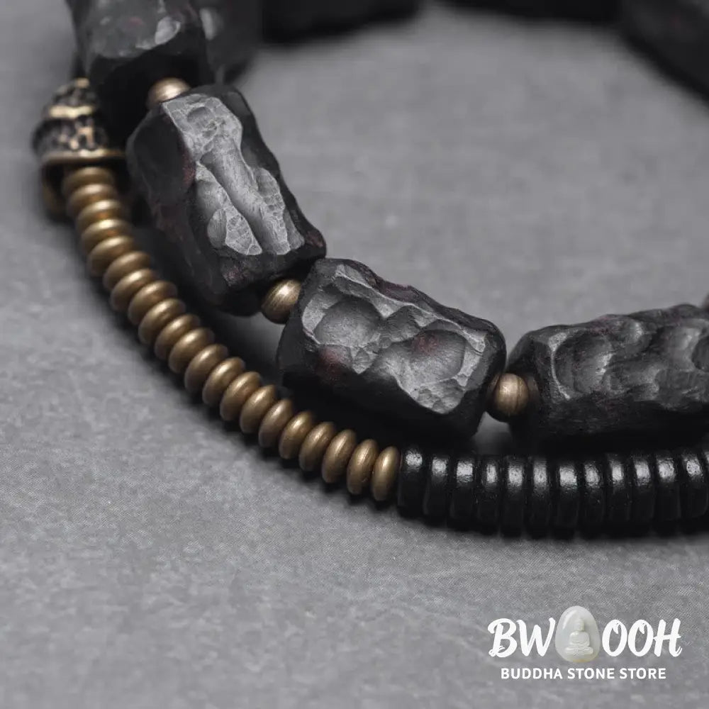 Buddha Stones Ebony Wood Copper Brass Red Agate Peace Double Wrap Bracelet - BWOOOH - Bracelet