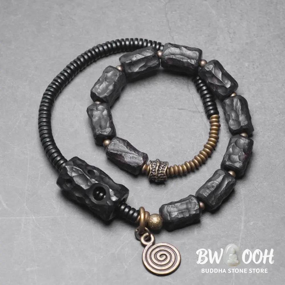 Buddha Stones Ebony Wood Copper Brass Red Agate Peace Double Wrap Bracelet - BWOOOH - Bracelet