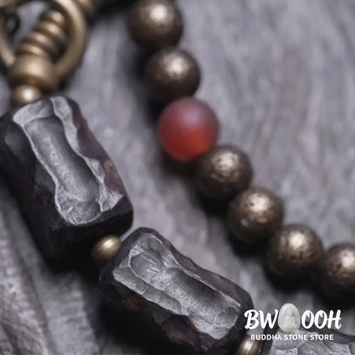 Buddha Stones Ebony Wood Copper Brass Red Agate Peace Double Wrap Bracelet - BWOOOH - Bracelet