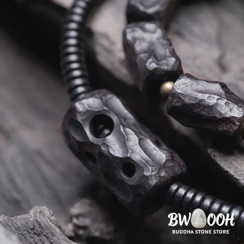 Buddha Stones Ebony Wood Copper Brass Red Agate Peace Double Wrap Bracelet - BWOOOH - Bracelet