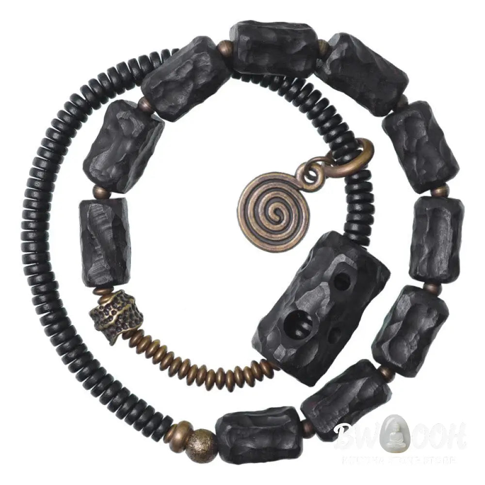 Buddha Stones Ebony Wood Copper Brass Red Agate Peace Double Wrap Bracelet - BWOOOH - Bracelet
