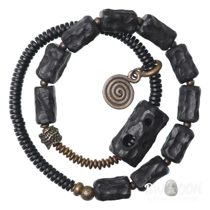 Buddha Stones Ebony Wood Copper Brass Red Agate Peace Double Wrap Bracelet - BWOOOH - Bracelet